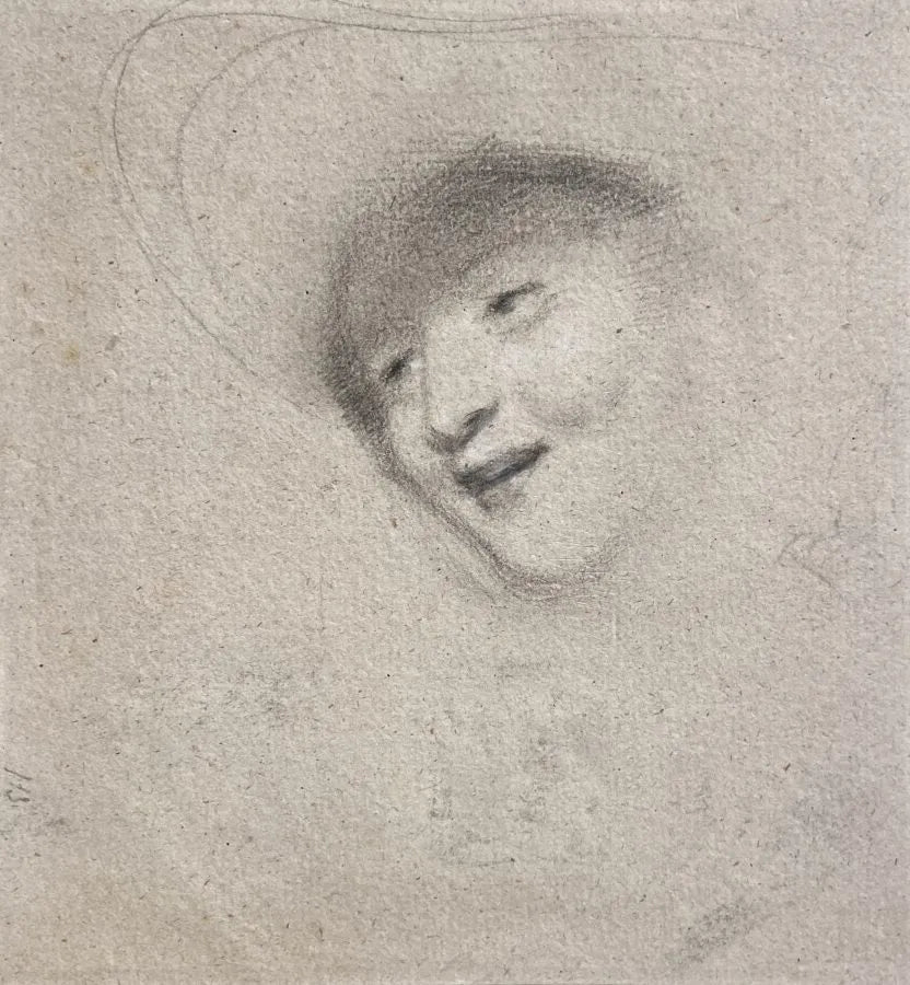 Henry Perronet Briggs - graphite study of a head, Victorian - Darnley Fine Art