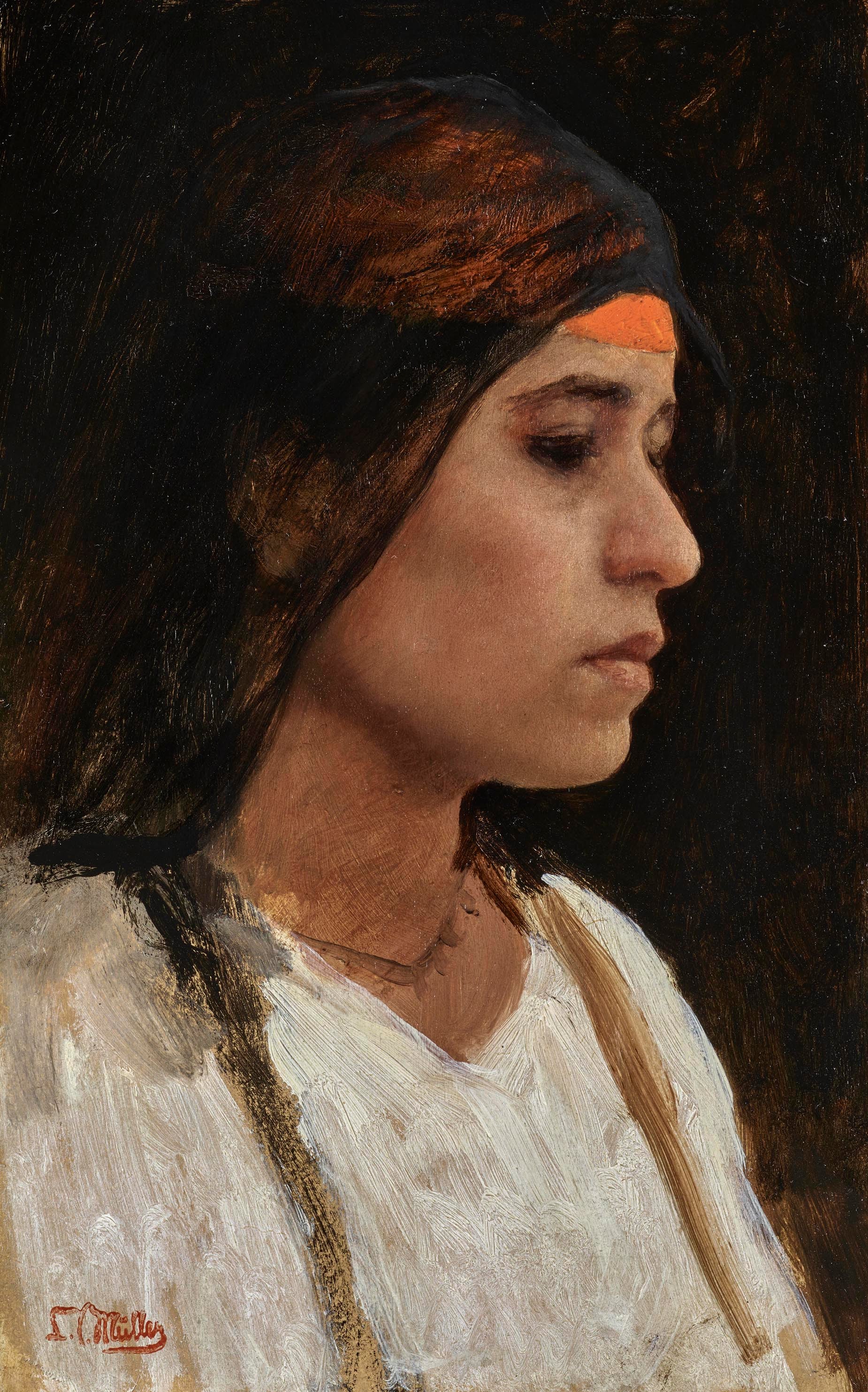Portrait of a Girl - Leopold Carl Muller, oil on panel, 19th century - Darnley Fine Art