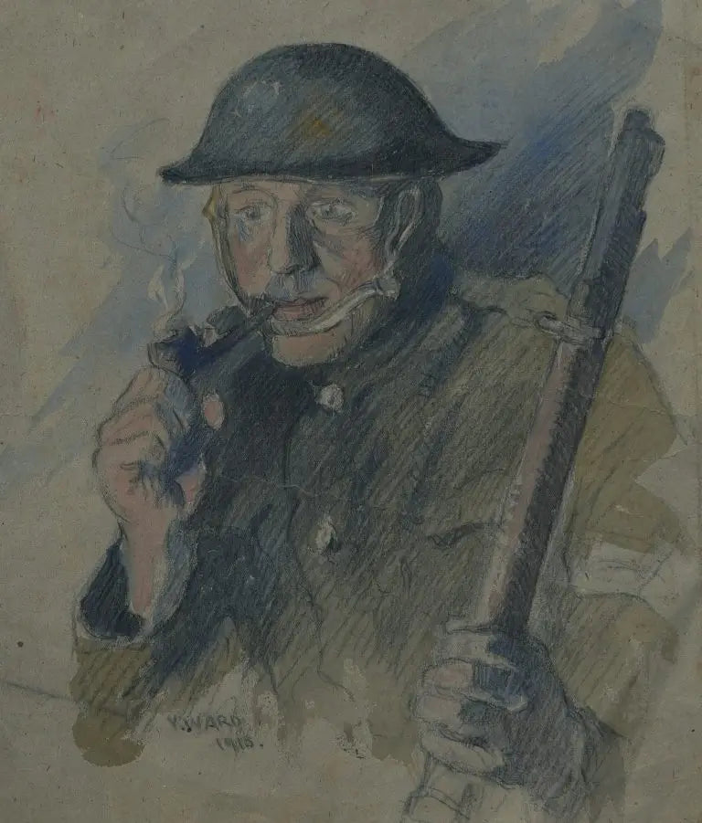 V Ward - Soldier at Rest, watercolour and pencil on paper, early 20th century - Darnley Fine Art