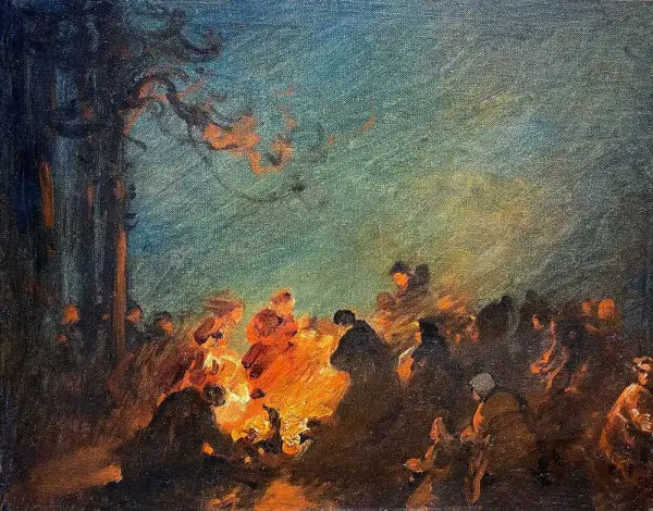 Thomas Edward Mostyn - The Campfire, oil on board, 19th century - Darnley Fine Art