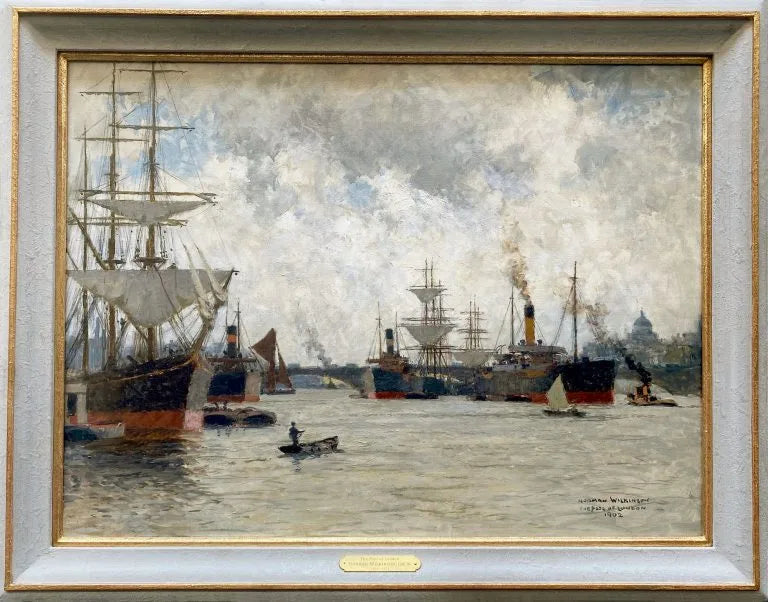 Norman Wilkinson - The Pool of London, oil on canvas, early 20th century - Darnley Fine Art