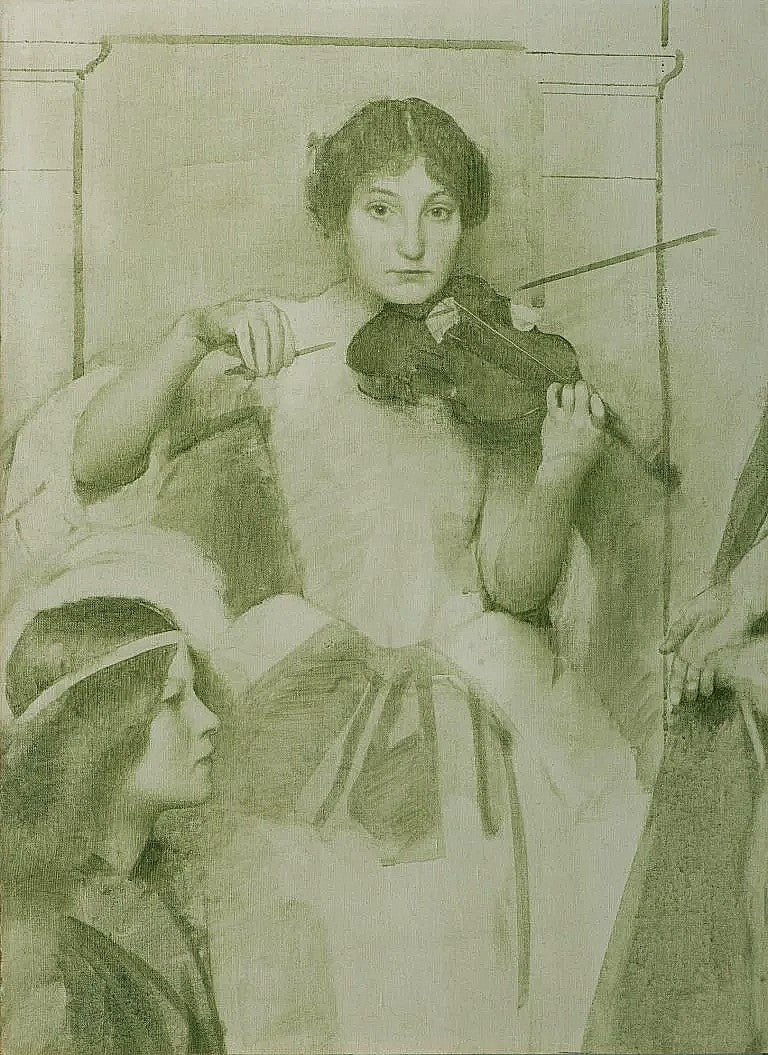 Thomas Cooper Gotch - Study of the Violinist for Holy Motherhood, oil on canvas on board, late 19th century - Darnley Fine Art