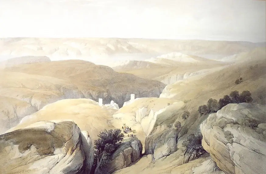 David Roberts - Wilderness of Engendi near Convent of St Saba, lithograph, 19th century - Darnley Fine Art