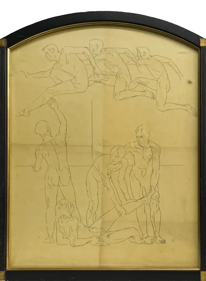James Stroudley - A Triptych: The Olympic Games, graphite on paper, 20th century - Darnley Fine Art