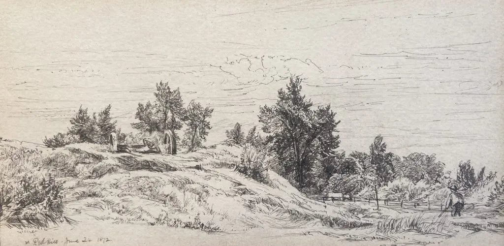 Samuel Palmer - A View Near Redhill, pen and ink on paper, 19th century - Darnley Fine Art