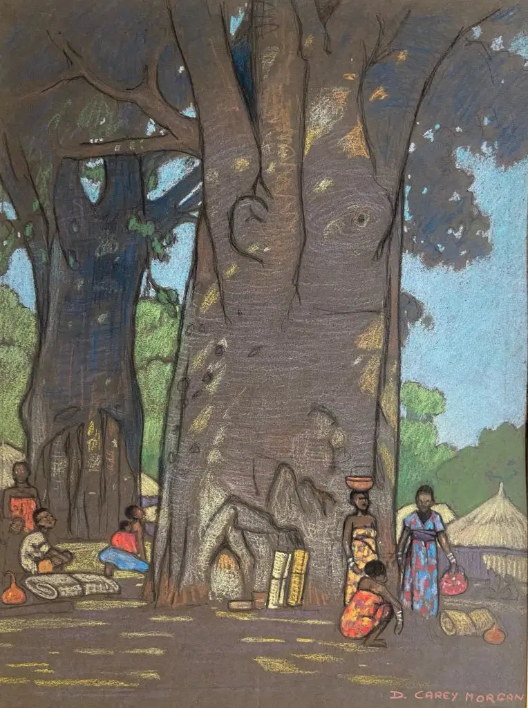 Dorothy Carey Morgan - At Rest Under the Baobab Trees, pastel on paper, 20th century - Darnley Fine Art
