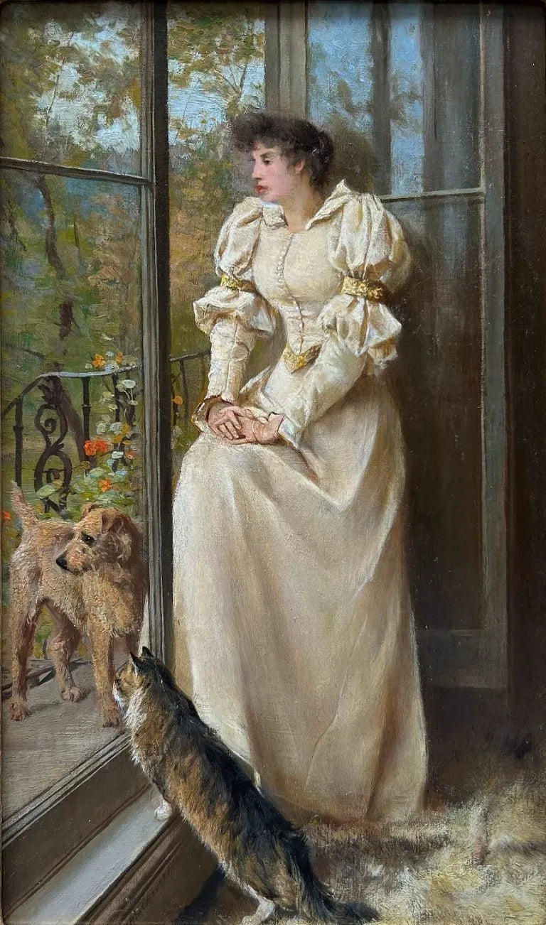 Arthur Wardle - At the Window, oil on board, late 19th/early 20th century - Darnley Fine Art