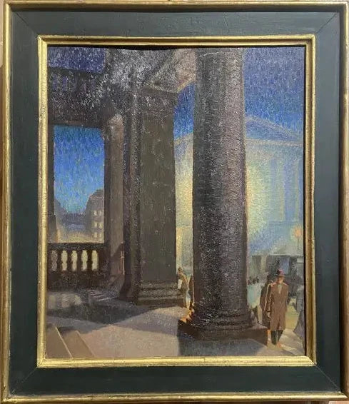 Lincoln Pugh Jenkins - Birmingham Art Gallery, Portico, Evening, oil on board, 20th century - Darnley Fine Art