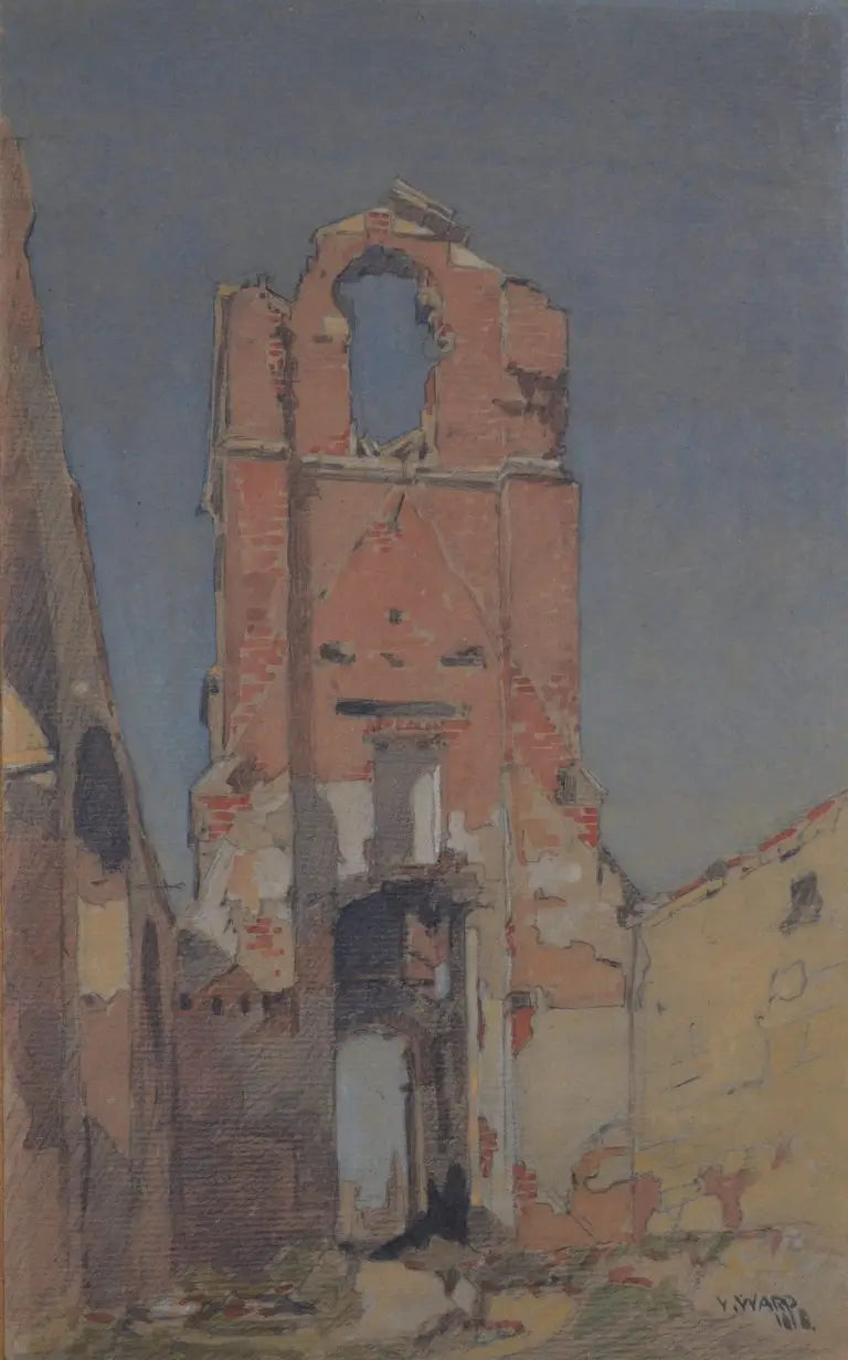 V. Ward - Bombed Landscape, watercolour on paper, early 20th century - Darnley Fine Art