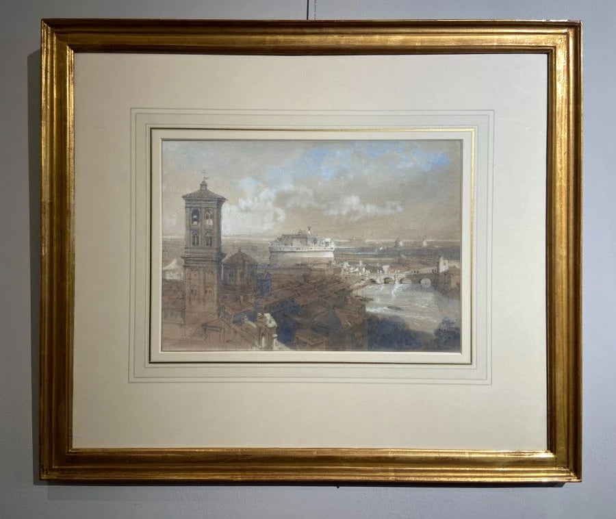 David Roberts - Castle San Angelo, pencil, watercolour and bodycolour heightened with white, 19th century - Darnley Fine Art