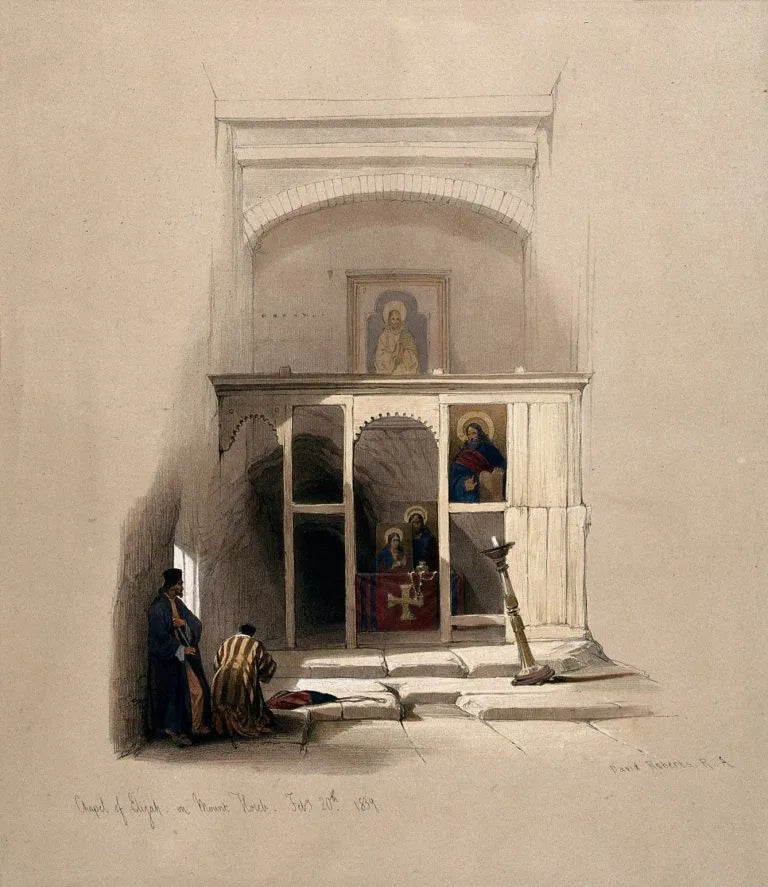 David Roberts - Chapel of Elijah, Mt Sinai, lithograph, 19th century - Darnley Fine Art