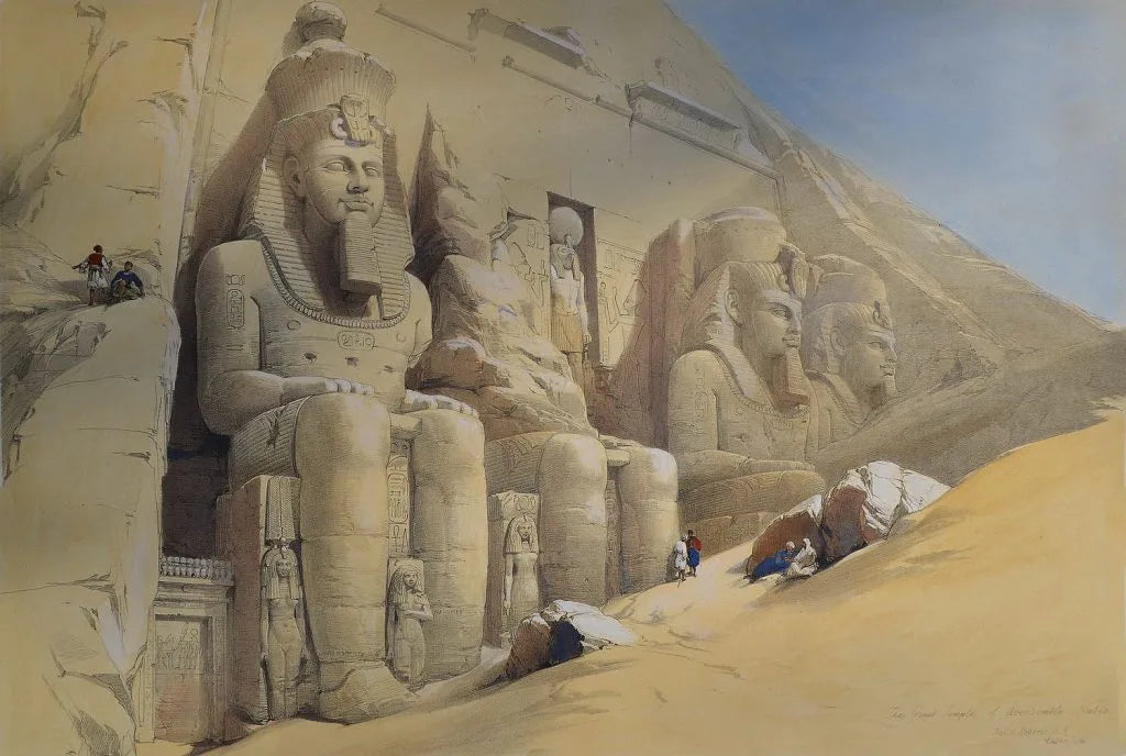 David Roberts - Colossal Figures in Front of Aboo Simbel, lithograph, 19th century - Darnley Fine Art