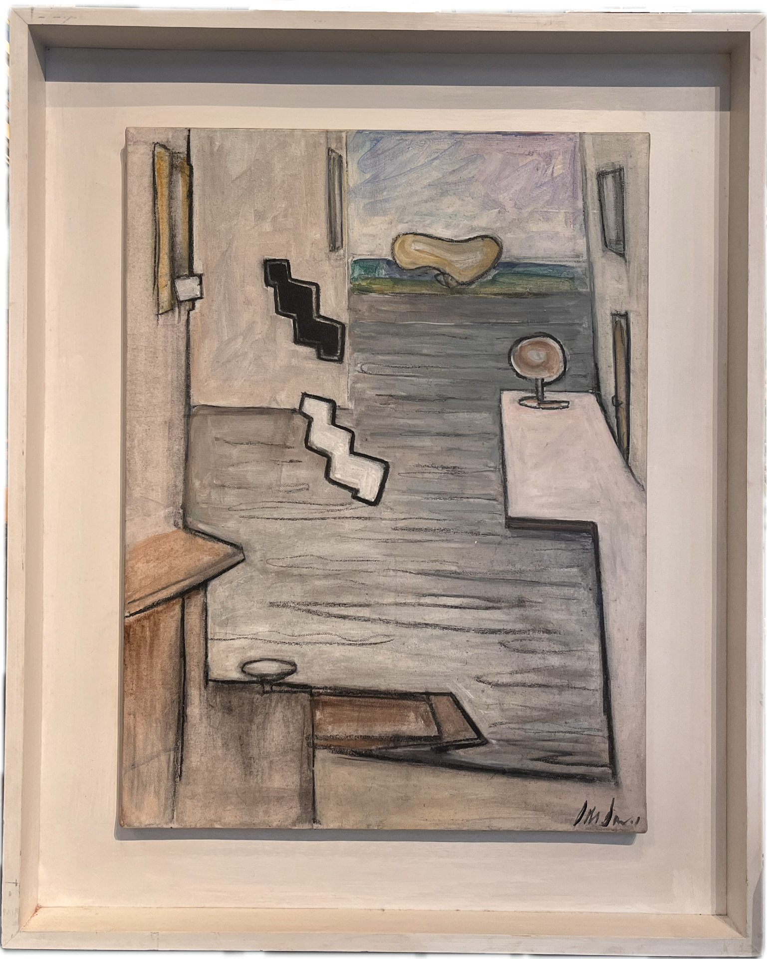 Derek Davis - Abstraction in Grey, oil on canvas, 20th century - Darnley Fine Art