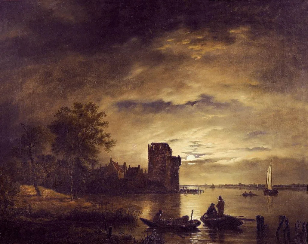 Abraham Pether - Evening Fishing, oil on canvas, 18th century - Darnley Fine Art
