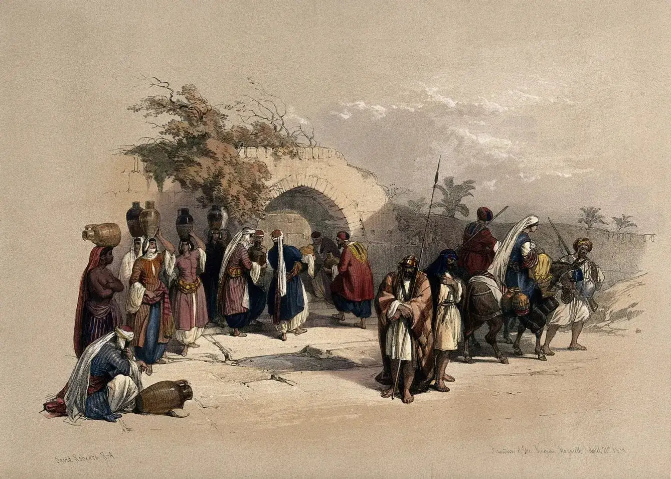 David Roberts - Fountain of the Virgin, Nazareth, lithograph, 19th century - Darnley Fine Art