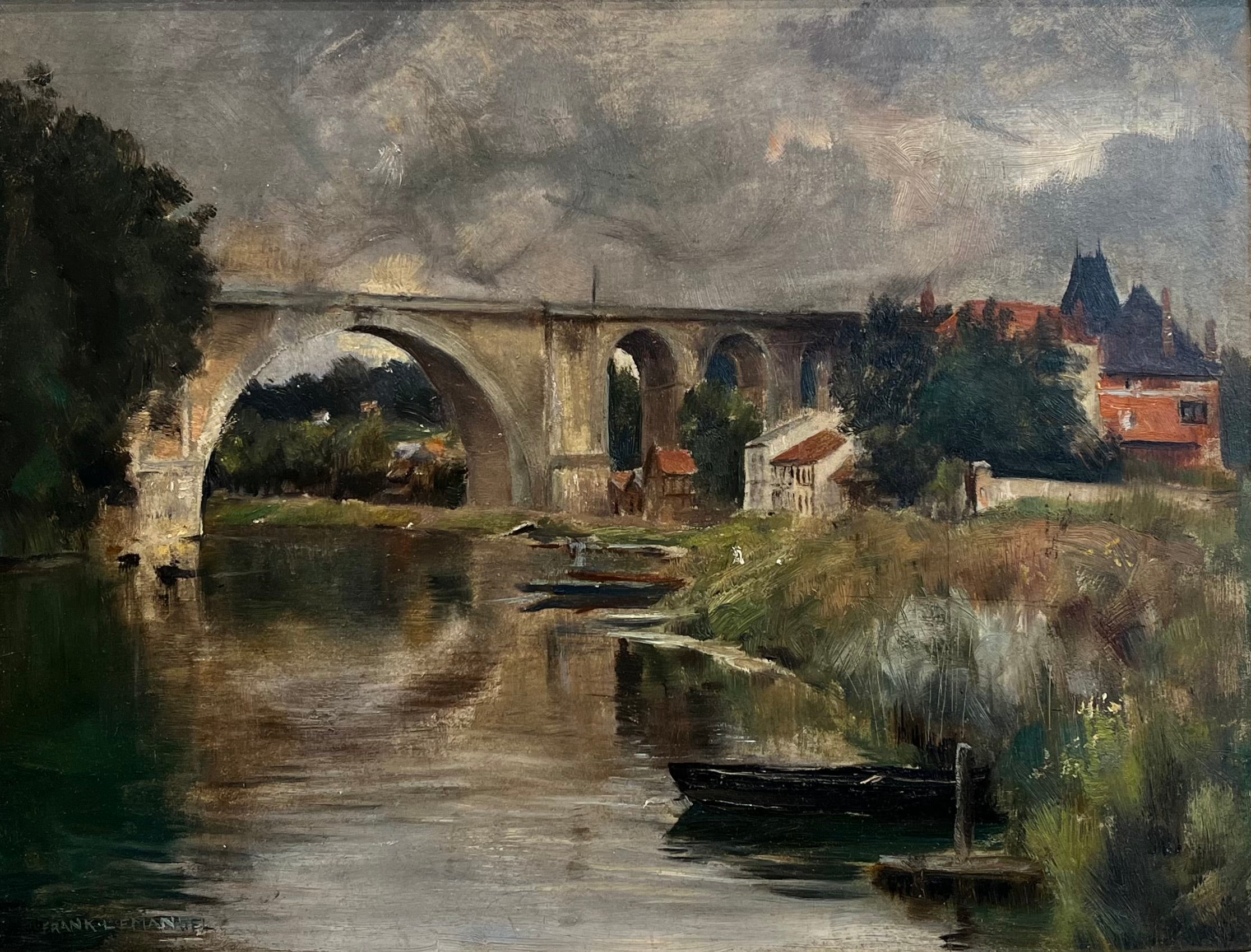 Frank Lewis Emanuel - The Viaduct, oil on board, early 20th century - Darnley Fine Art