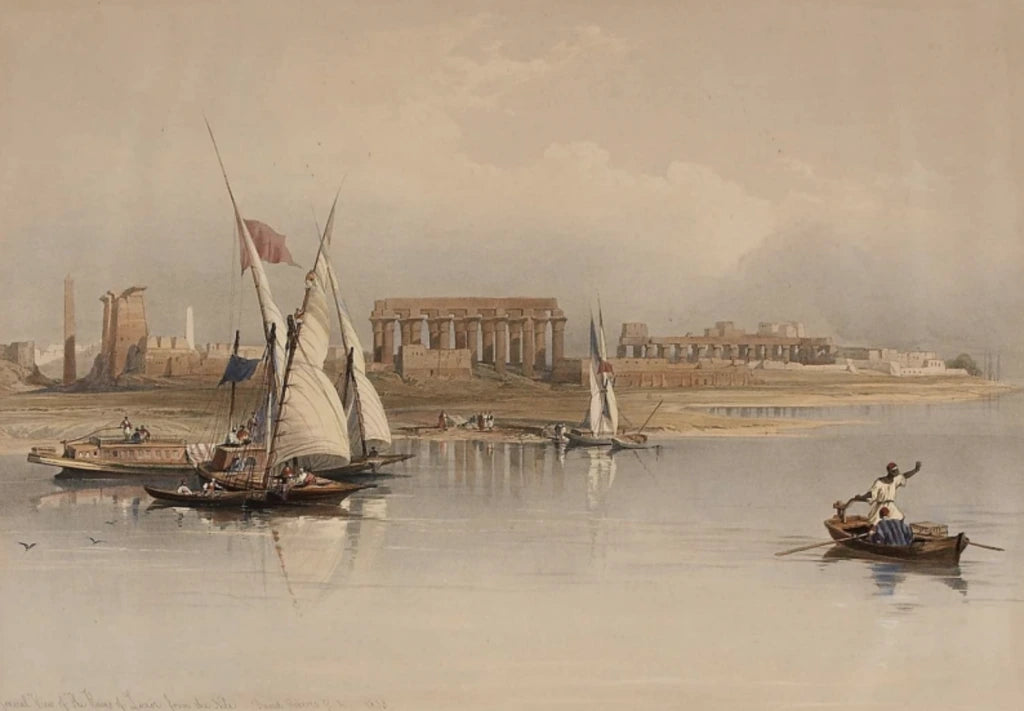 David Roberts - General View of Luxor from the Nile, lithograph, 19th century - Darnley Fine Art