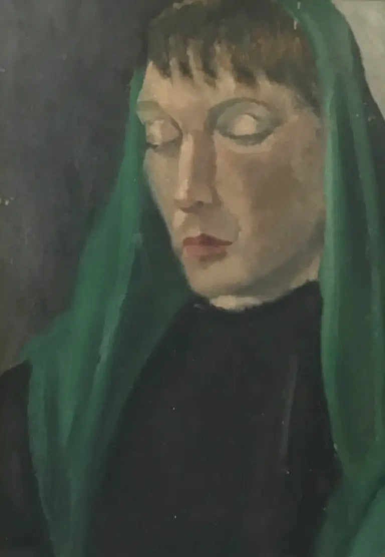 A. M. Coates - Girl in a Green Scarf, oil on canvas, 20th century - Darnley Fine Art