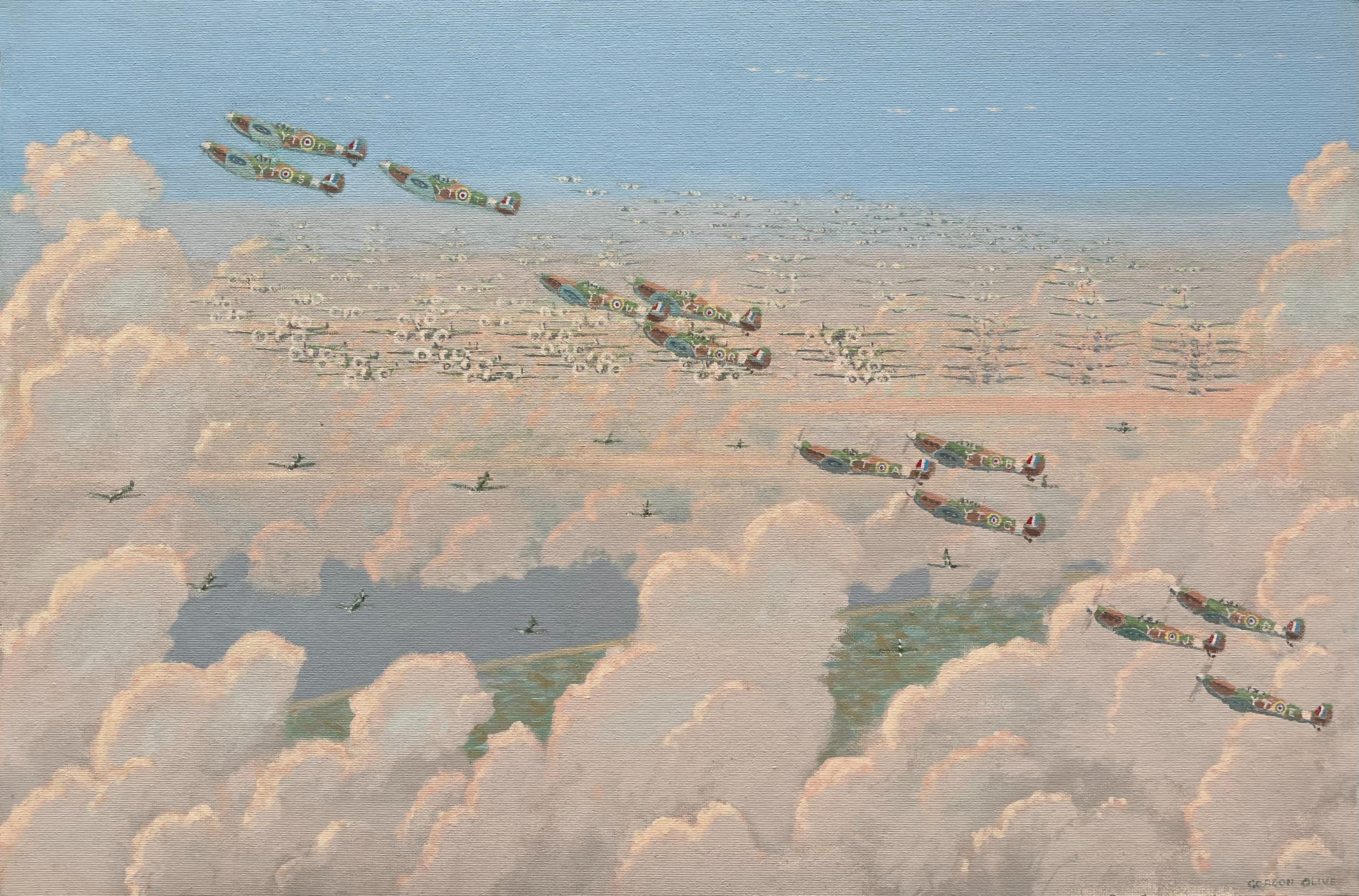 Charles Gordon Chaloner Olive - The Battle of Britiain: No. 65 Squadron, oil on board, 20th century - Darnley Fine Art