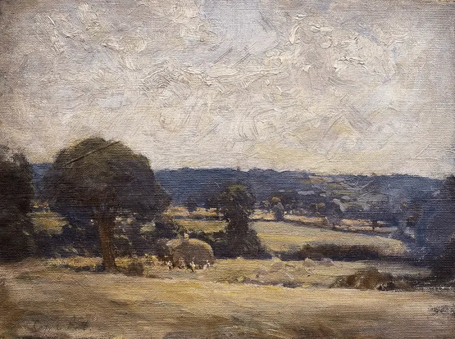 Septumus Edwin Scott - Harvest Time, oil on canvas on board, late 19th/20th century - Darnley Fine Art