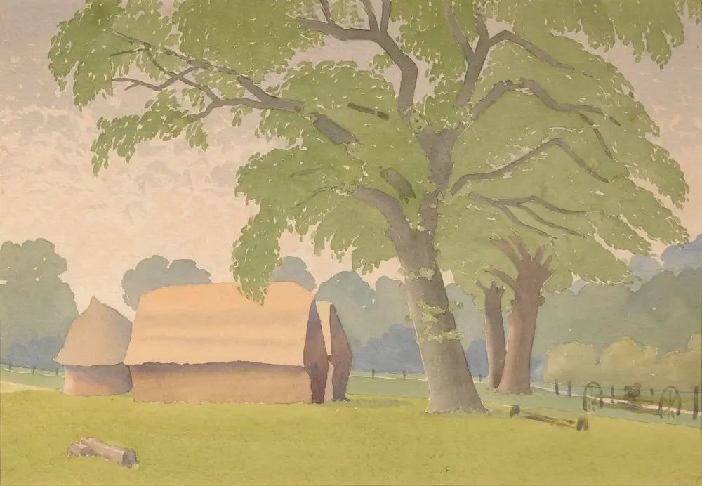 F. R. P. - Hay Barns, watercolour on paper, 20th century - Darnley Fine Art