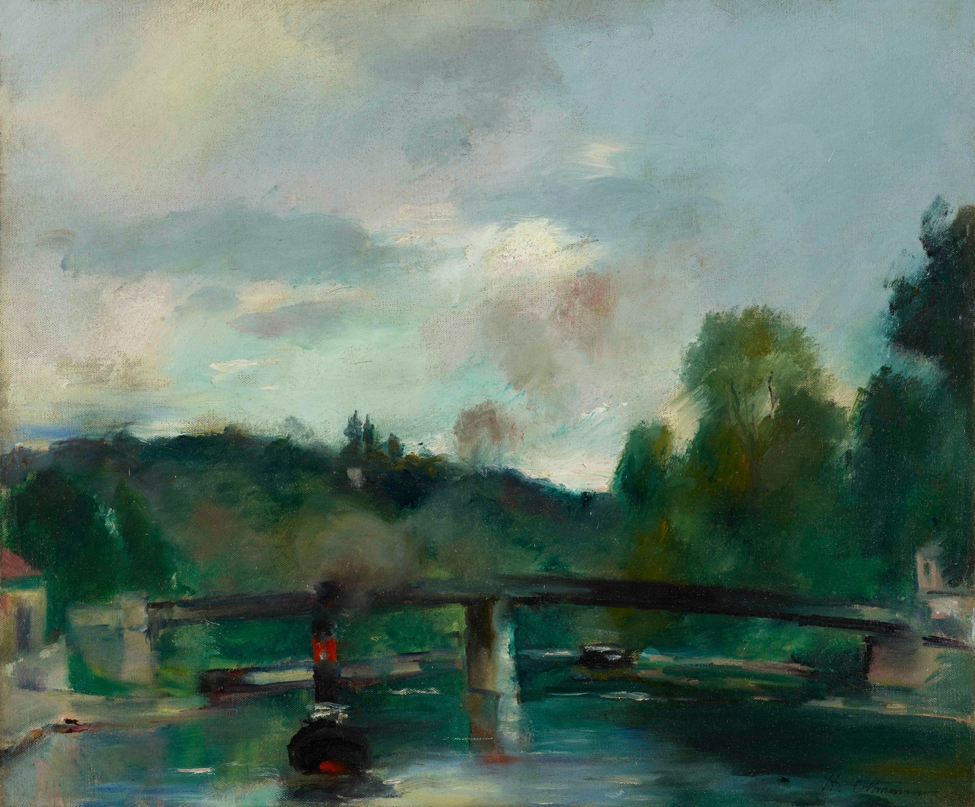 Henri Ottmann - La Passerelle (The Footbridge), oil on canvas, early 20th century - Darnley Fine Art