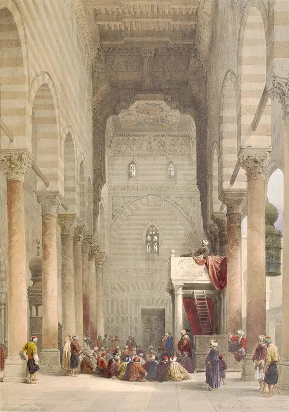 David Roberts - Interior of the Mosque of the Metwalis, lithograph, 19th century - Darnley Fine Art