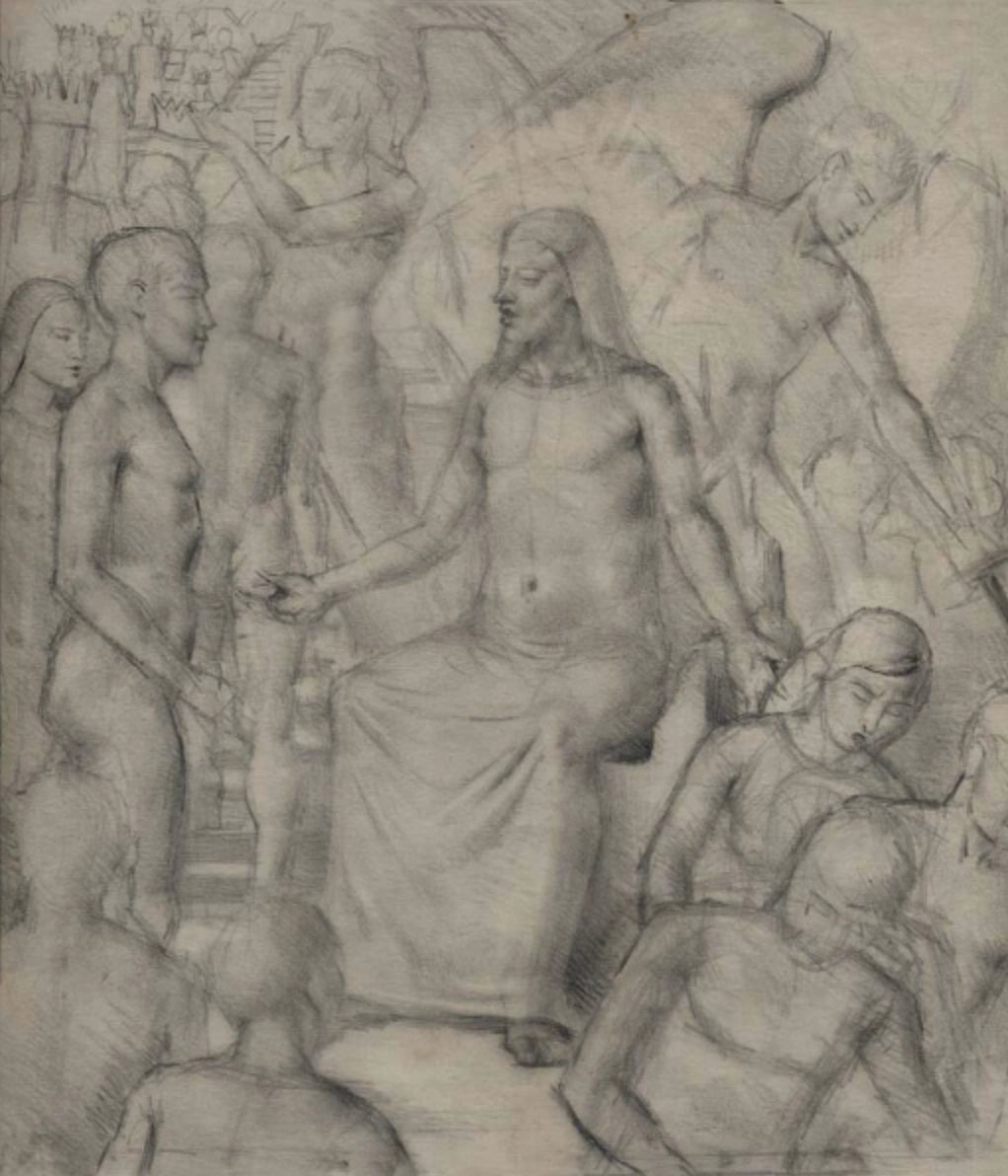 Gordon Noel Scott - Jesus at the Stairs, pencil on paper, 20th century - Darnley Fine Art