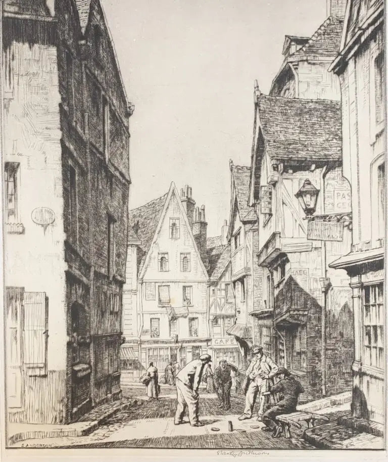 Stanley Anderson - La Rue Porte au Berges, Caen, drypoint, 20th century - Darnley Fine Art