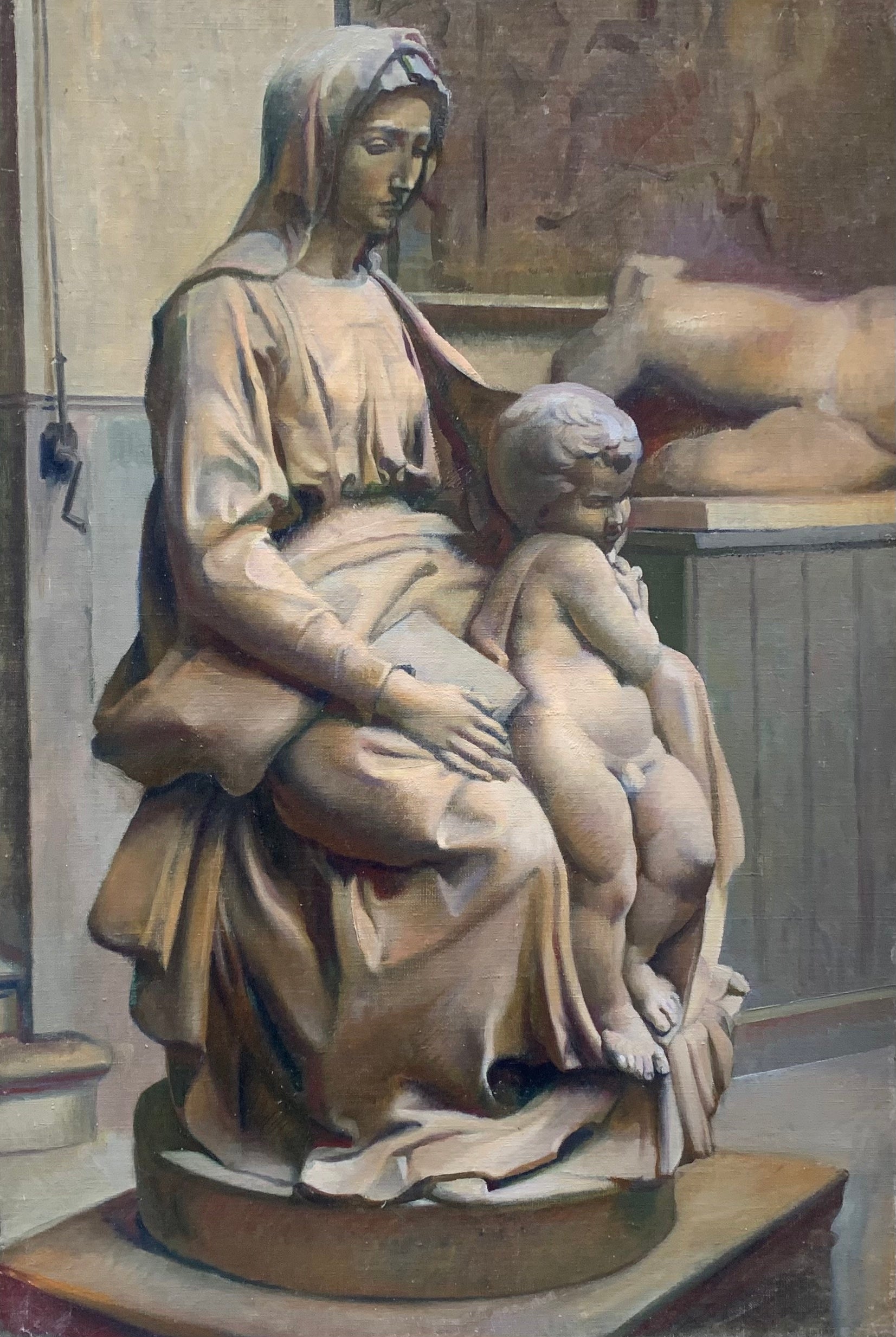 Leighton Hall Woollatt - Sculpture Gallery with Madonna and Child, oil on canvas, 20th century - Darnley Fine Art