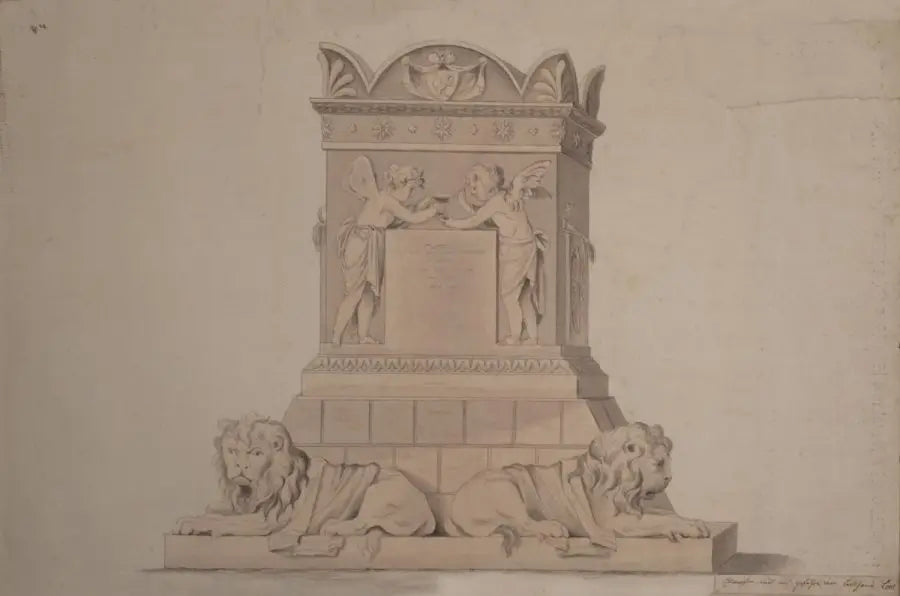 German School - Monument, pencil and wash, 18th century - Darnley Fine Art
