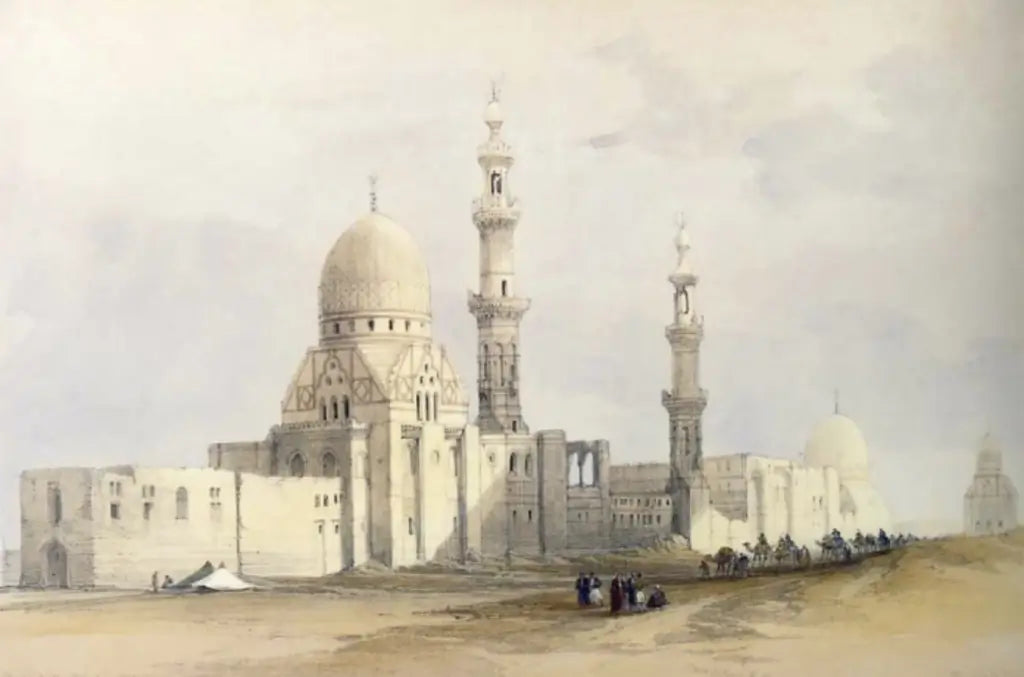 David Roberts - Mosque of Ayed Bey in the Desert of Suez, lithograph, 19th century - Darnley Fine Art