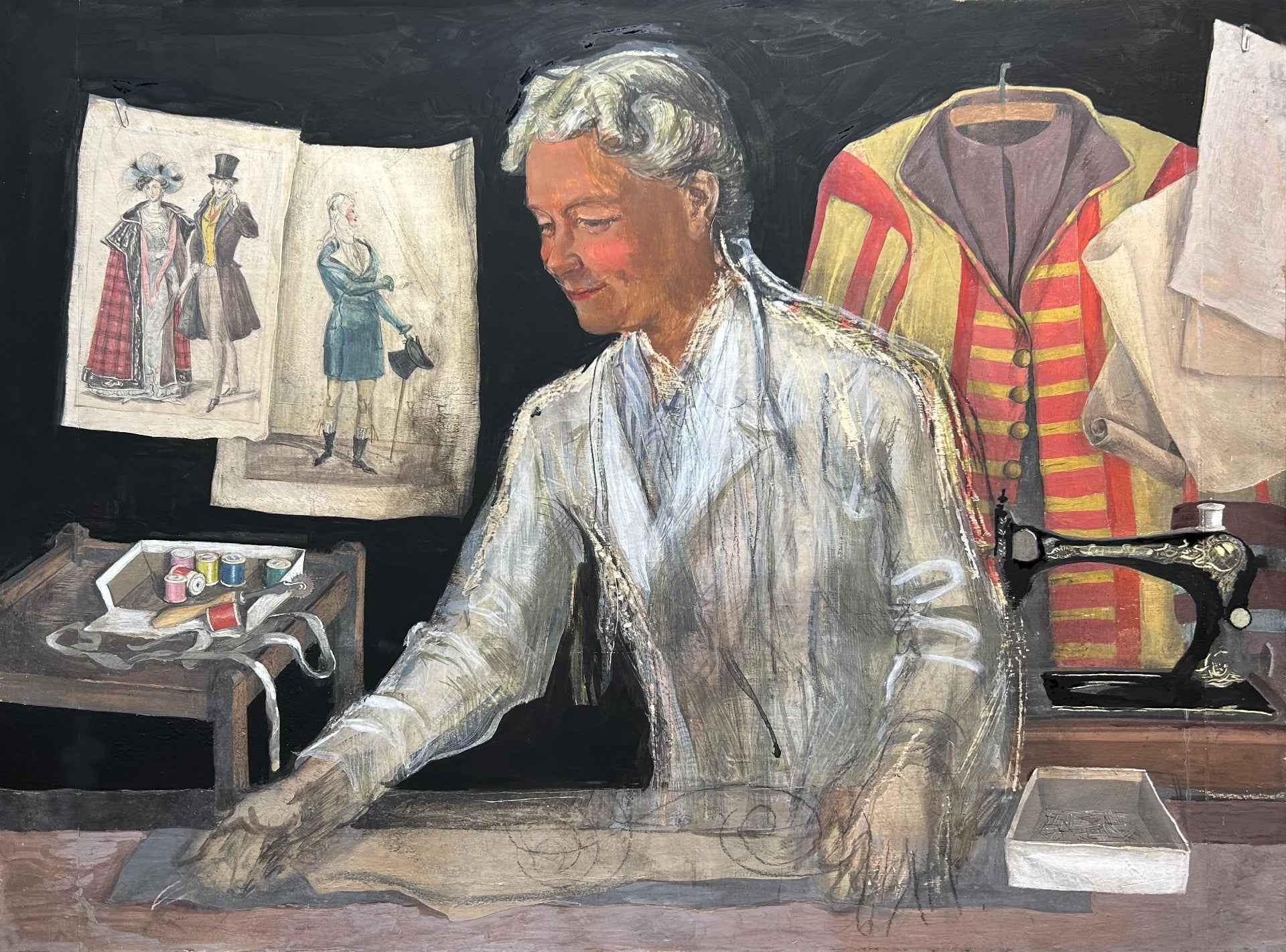 Muriel Jackson - At the Old Vic, tempera and charcoal on board, 20th century - Darnley Fine Art