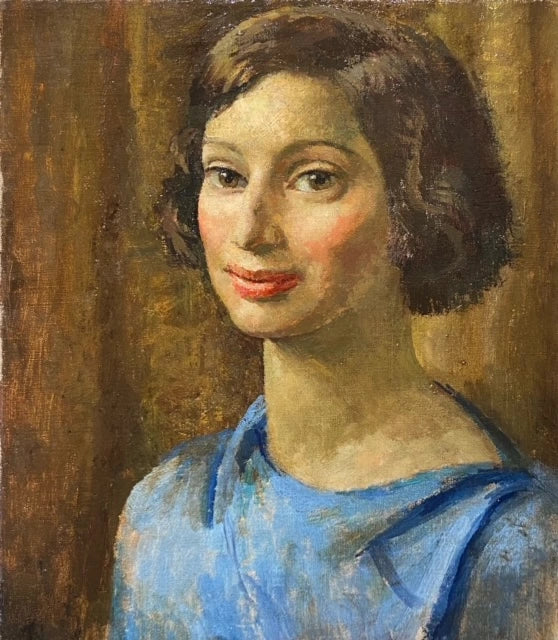Lionel Ellis - Portrait of a Woman in Blue, oil on canvas, 20th century - Darnley Fine Art