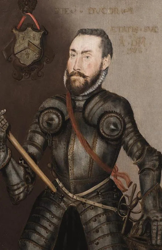 English School - Portrait of Captain John Hyfield, oil on oak panel, mid 16th century - Darnley Fine Art