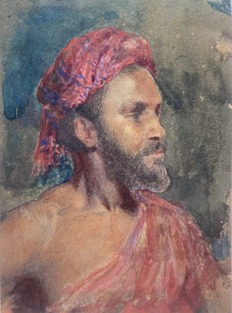 Circle of Leopold Carl Muller - Portrait of a Man in a Red Turban, watercolour on paper, 19th century - Darnley Fine Art