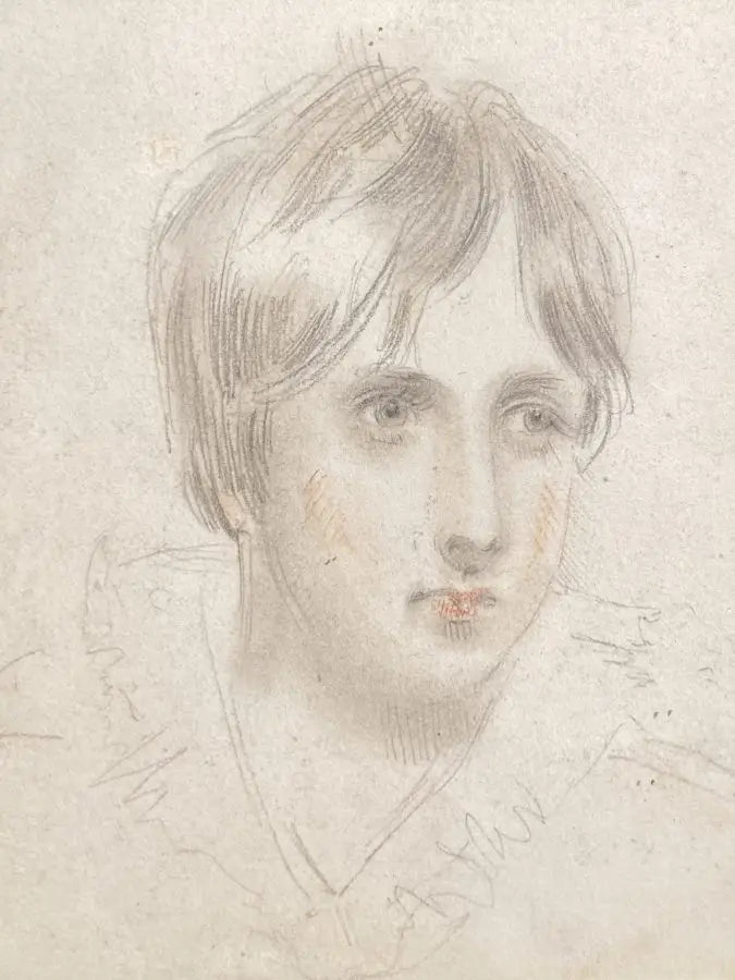 English School - Portrait of a Young Man, graphite and coloured pencil on paper, 19th century - Darnley Fine Art
