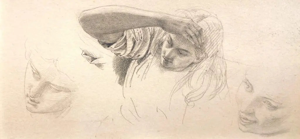 Edwin Long - Portrait Studies, graphite on paper, 19th century - Darnley Fine Art
