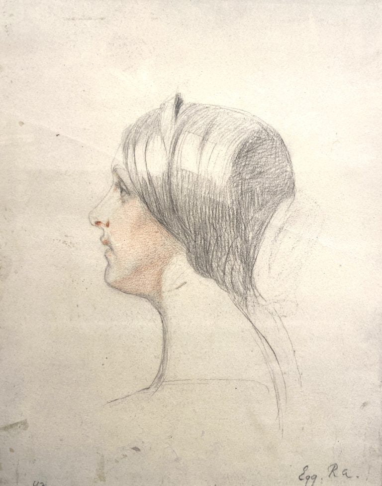 Augustus Leopold Egg - Portrait Study of a Young Girl, pencil and coloured chalk on paper, 19th century - Darnley Fine Art