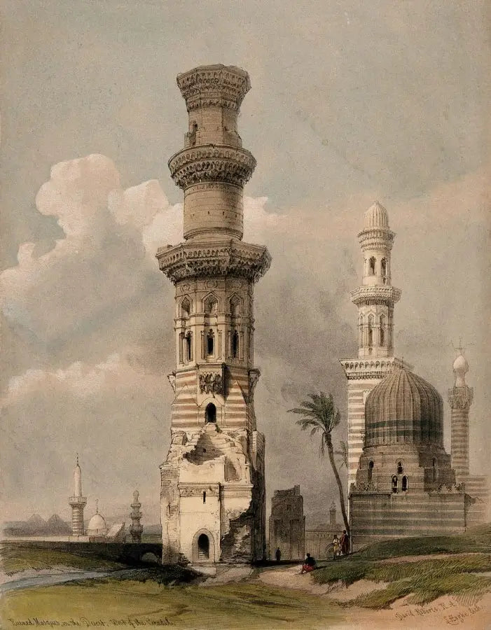 David Roberts - Ruined Mosques in the Desert West of Cairo, lithograph, 19th century - Darnley Fine Art