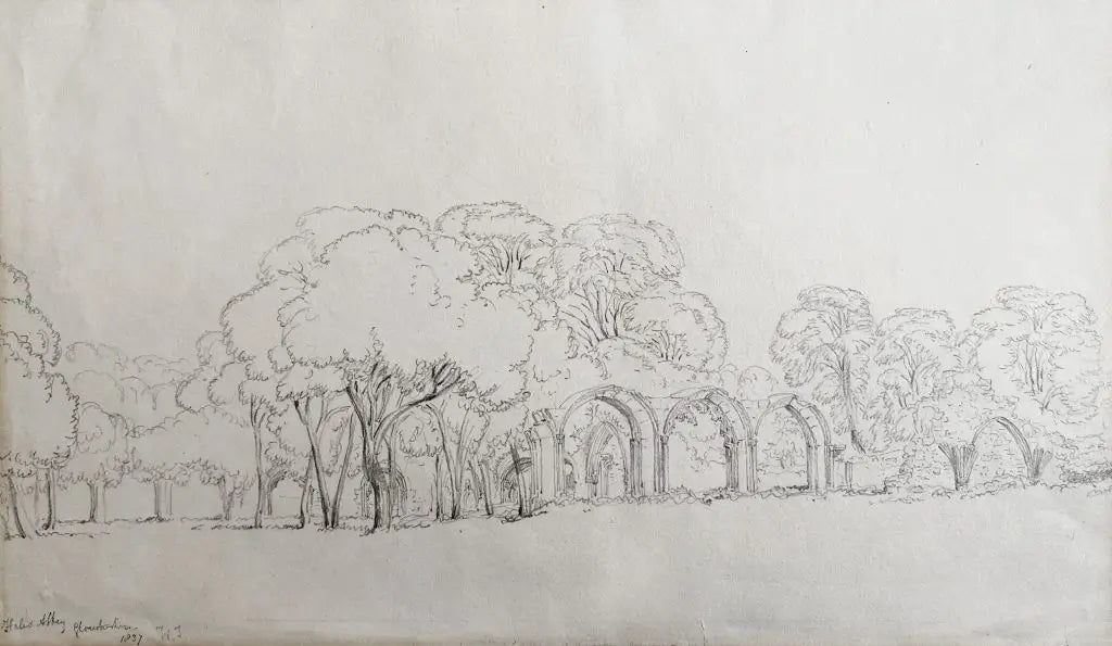 William Turner of Oxford - Ruins of Hailes Abbey, graphite on buff paper, 19th century - Darnley Fine Art