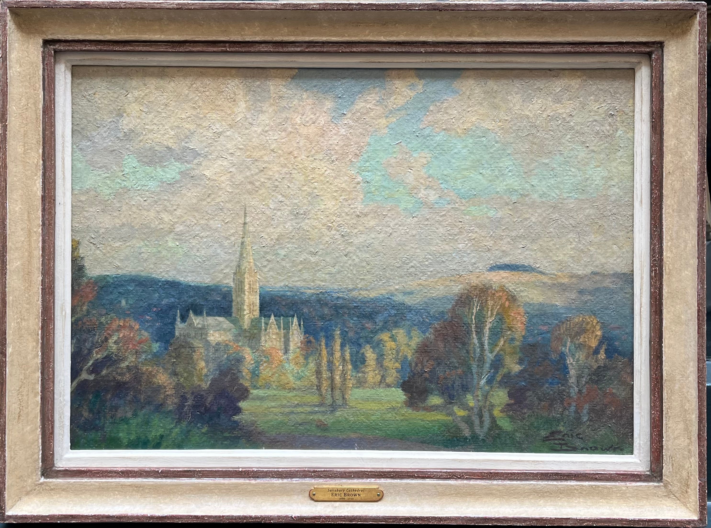 Eric Brown - Salisbury Cathedral, oil on board, 20th century - Darnley Fine Art