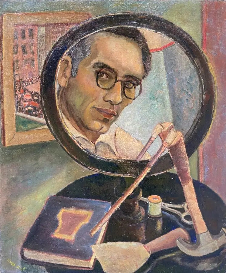 Joseph Biel - Self Portrait in a Mirror with Artist's Tools, oil on canvas, 20th century - Darnley Fine Art