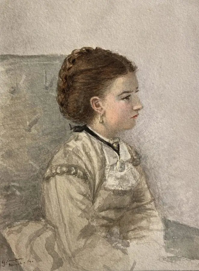 Gertrude Braud - Sketch from Life, watercolour on paper, 19th century - Darnley Fine Art
