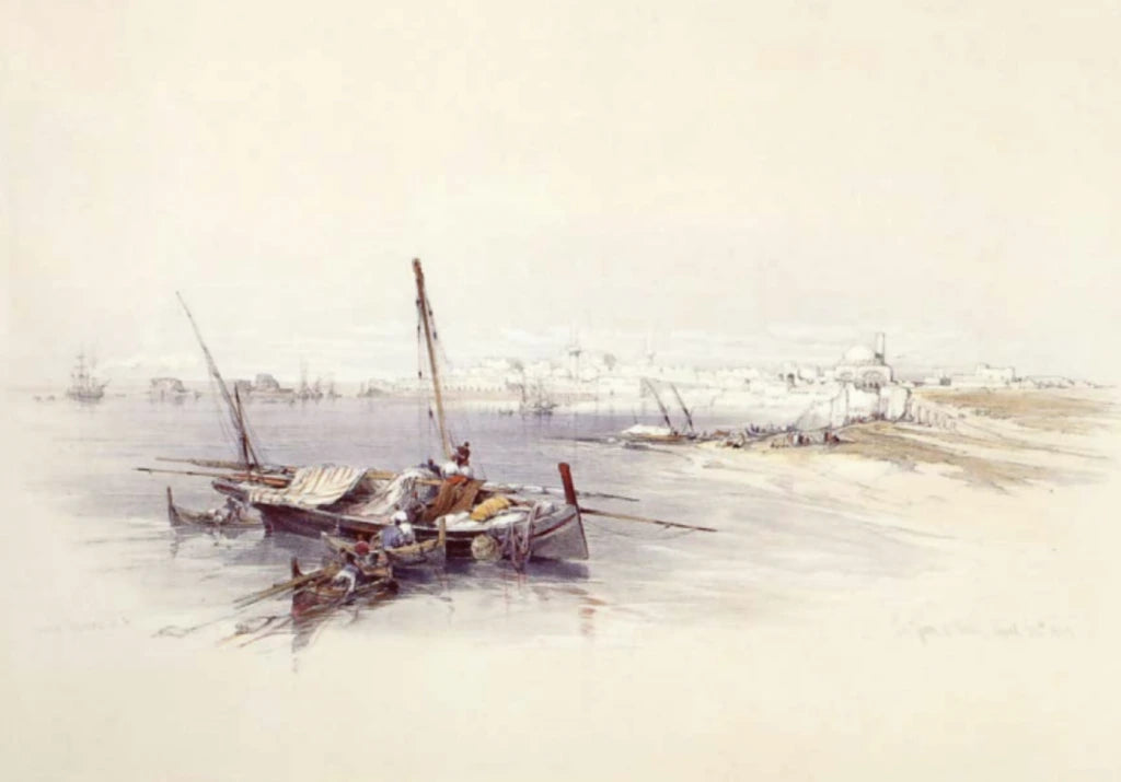David Roberts - St Jean d'Acre from the sea, lithograph, 19th century - Darnley Fine Art