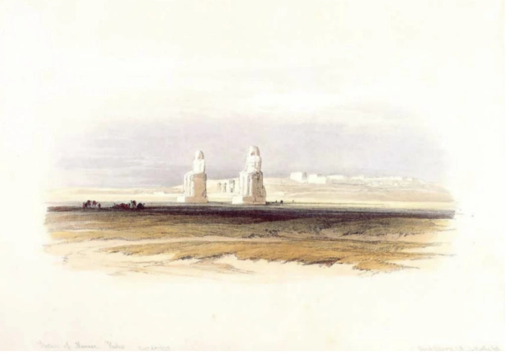 David Roberts - Statues of Memnon in Plain of Goorna, Thebes, lithograph, 19th century - Darnley Fine Art