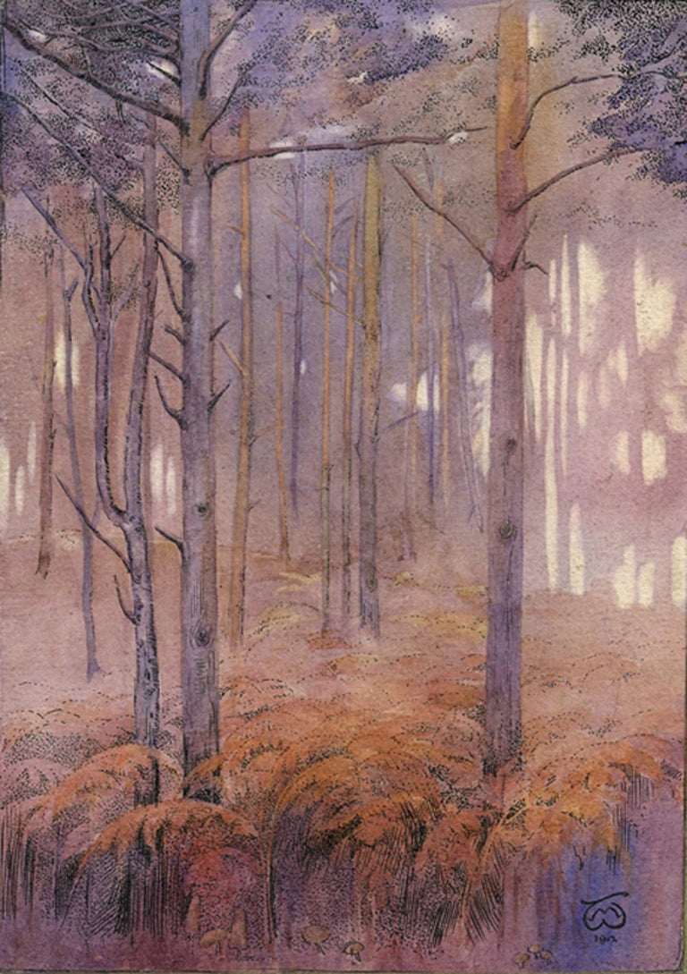 Marjory Whittington - Sunset, New Forest, watercolour on paper, early 20th century - Darnley Fine Art