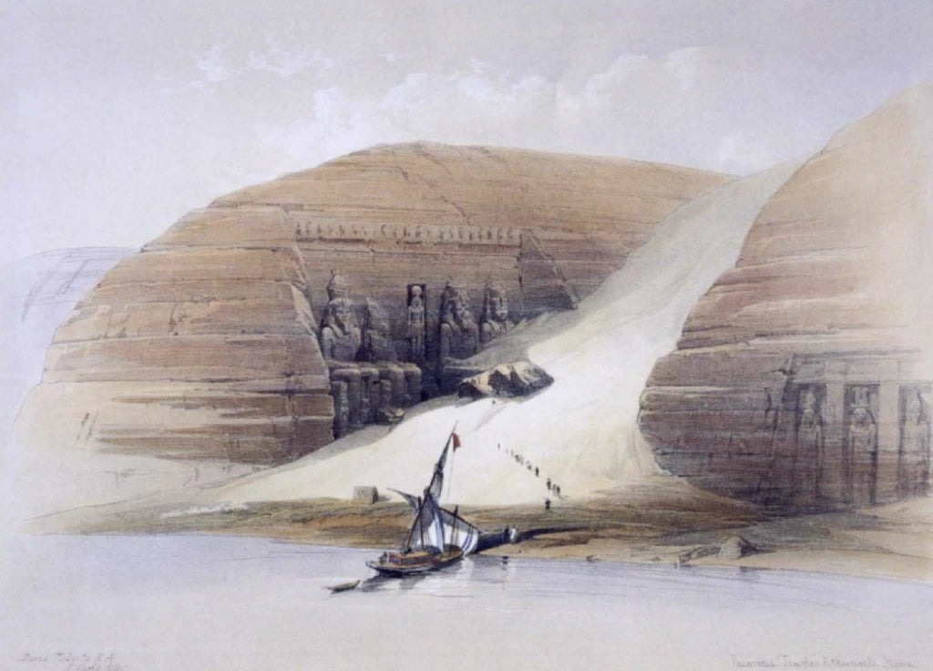 David Roberts - Temples of Aboo Simbel from the Nile, lithograph, 19th century - Darnley Fine Art