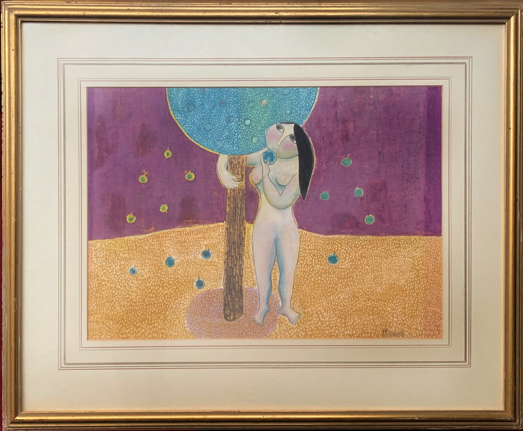 Madelaine Mardi Daens - The Fruit Tree, watercolour and oil pastel on paper, 20th century - Darnley Fine Art