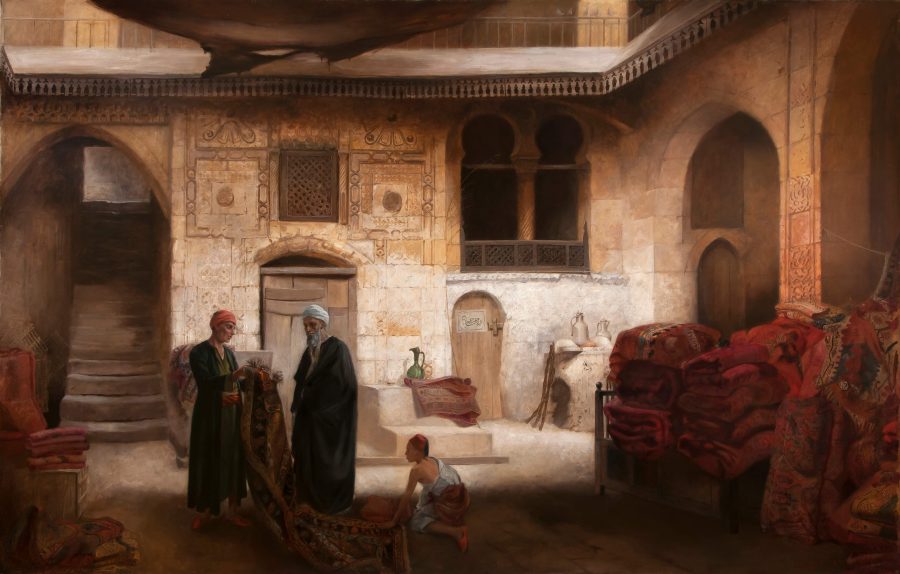 Carl Werner - The Rug Merchant, oil on canvas, late 19th century - Darnley Fine Art